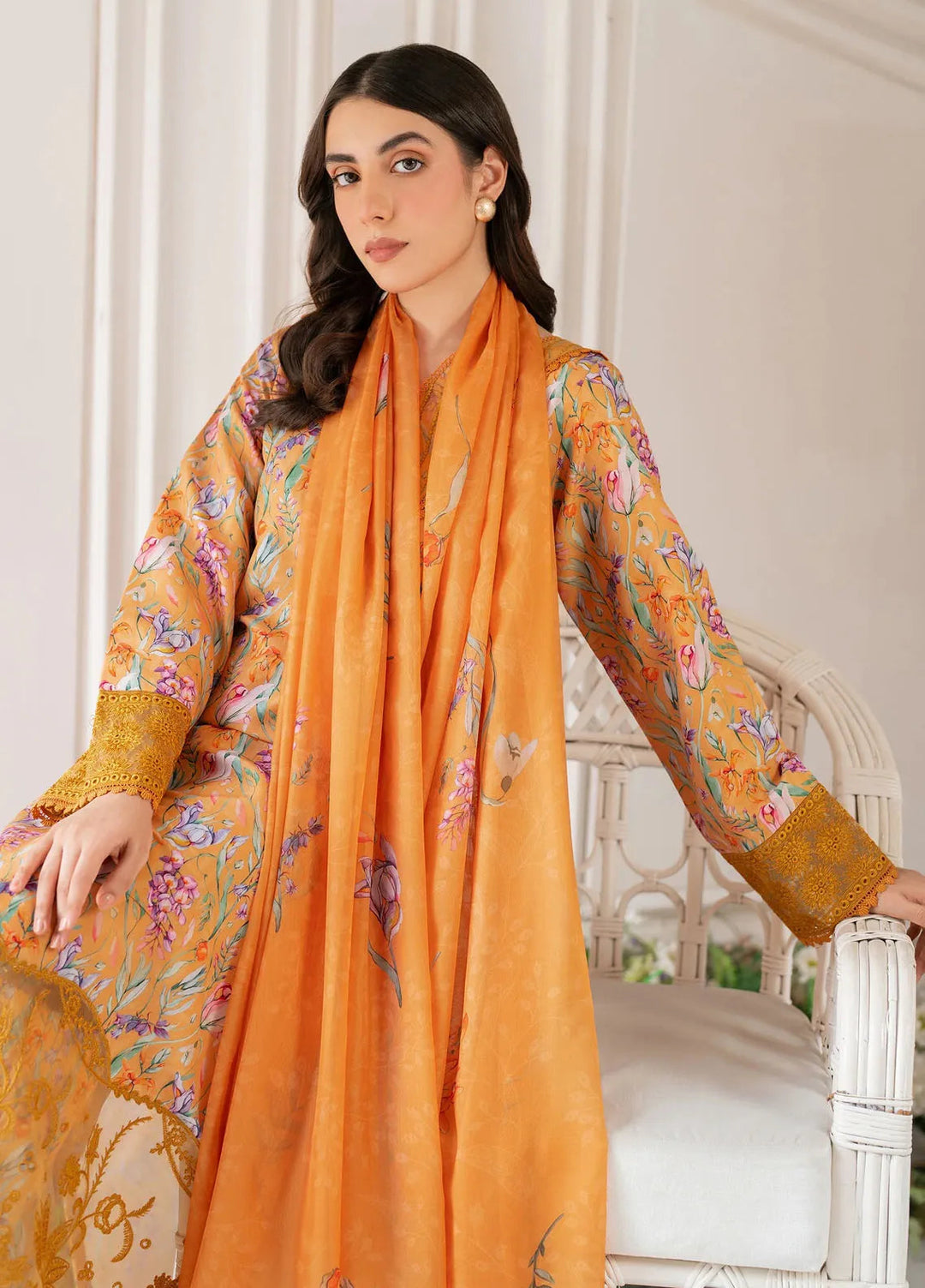 Hana Pret Embroidered Cotton Cambric 3 Piece Suit Blaze