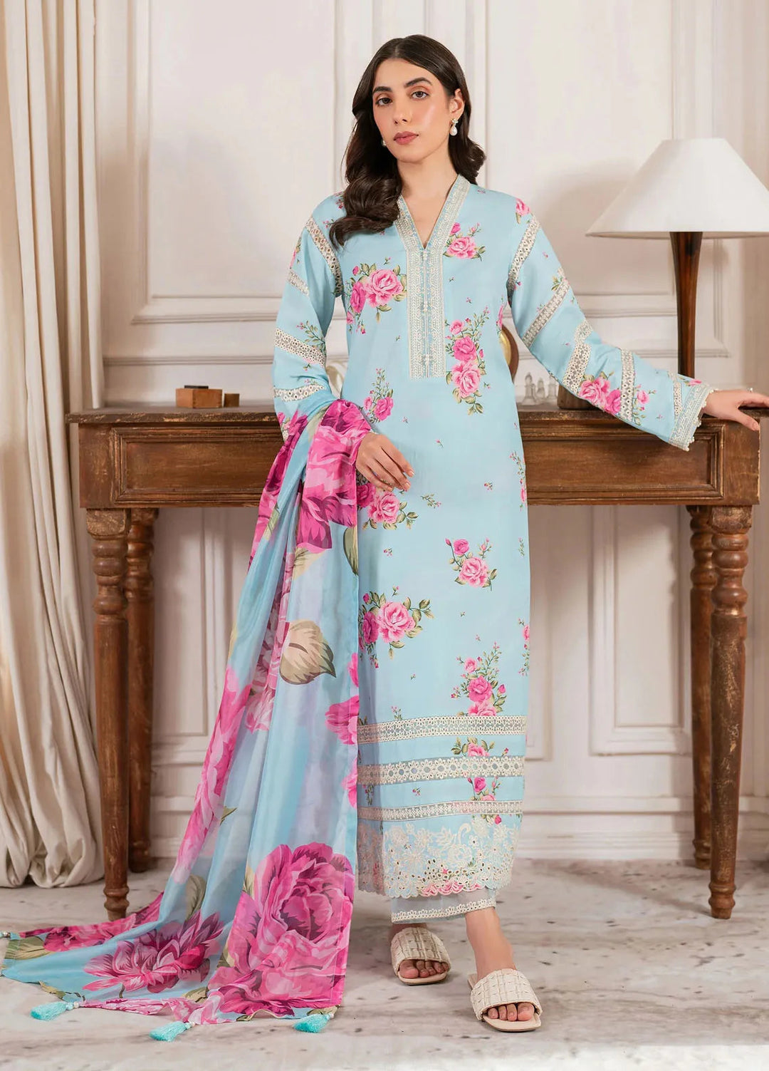 Hana Pret Embroidered Cotton Cambric 3 Piece Suit Icebloom