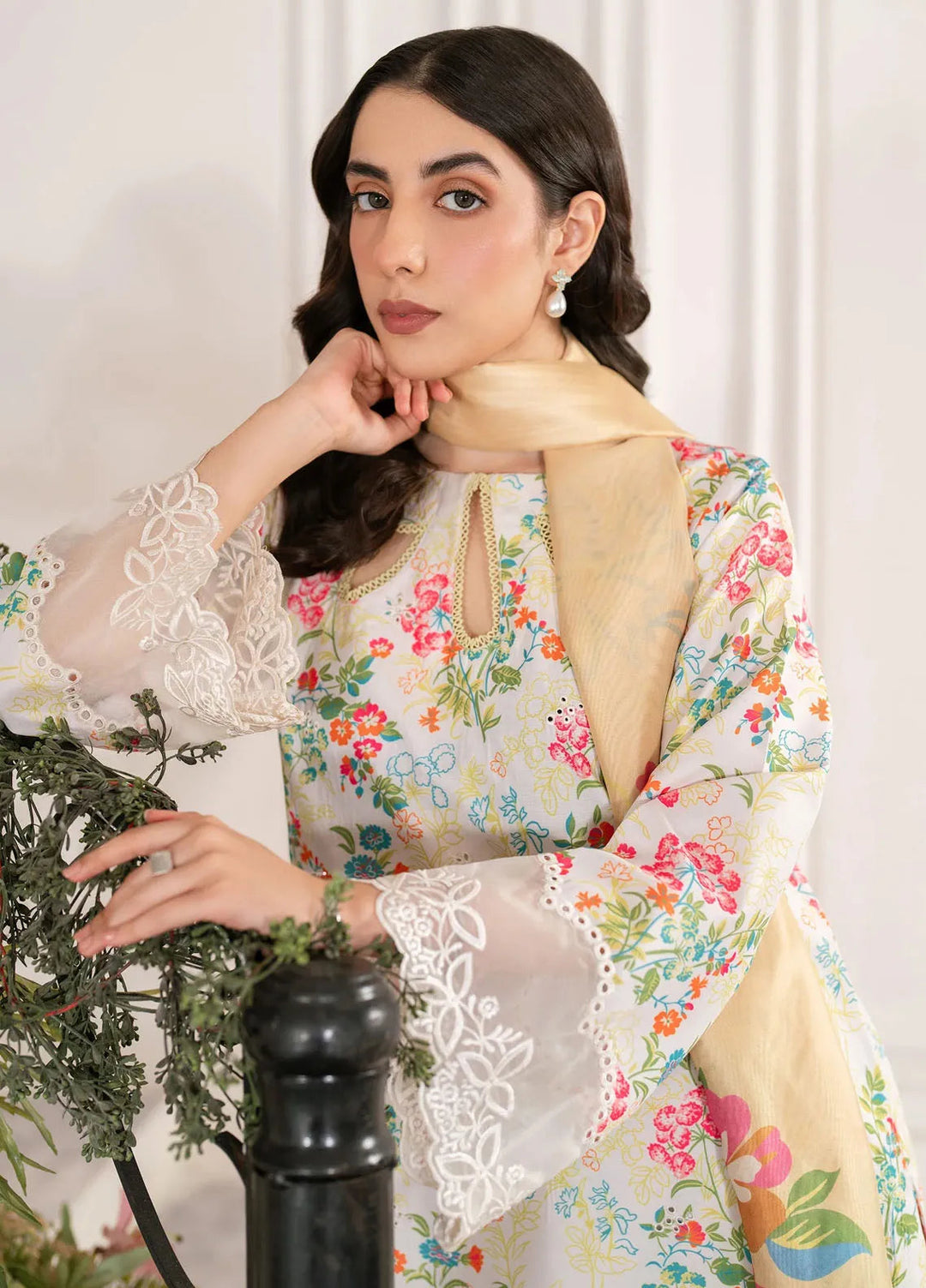 Hana Pret Embroidered Cotton Cambric 3 Piece Suit Razzle