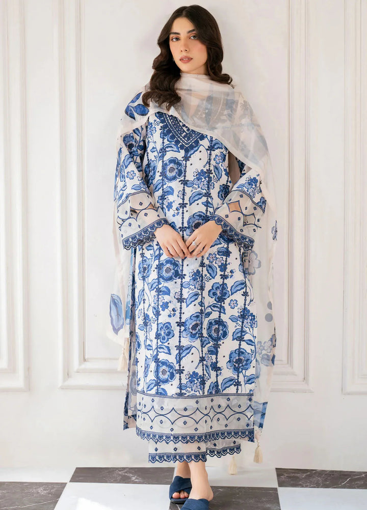Hana Pret Embroidered Cotton Cambric 3 Piece Suit Skybloom