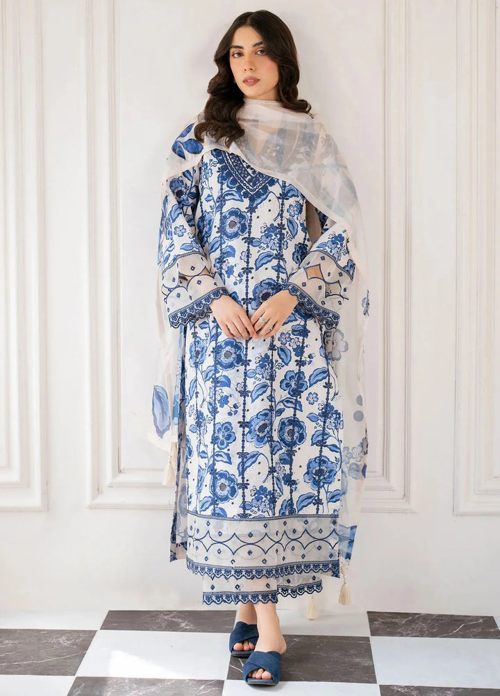 Hana Pret Embroidered Cotton Cambric 3 Piece Suit Skybloom