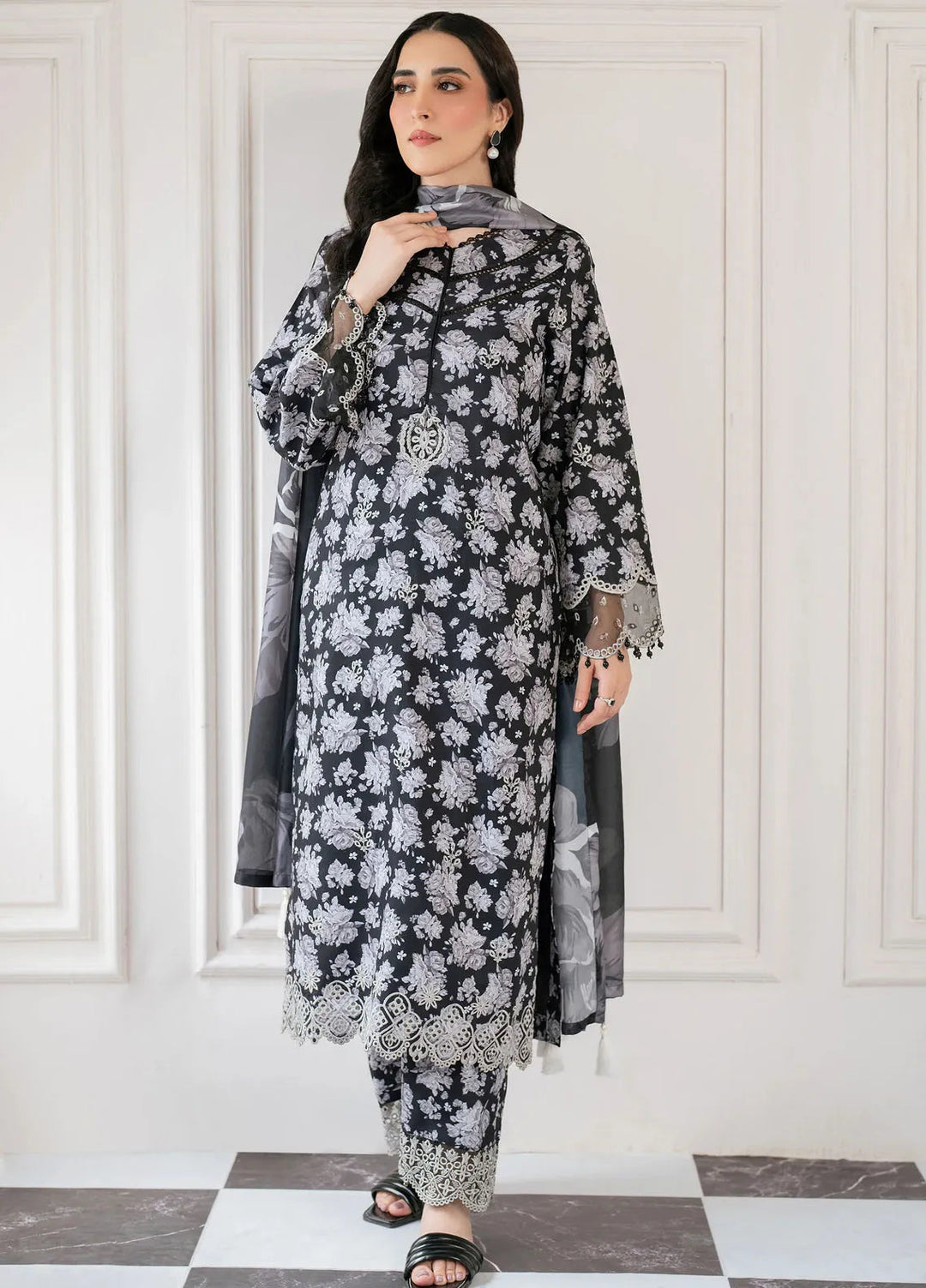 Hana Pret Embroidered Cotton Cambric 3 Piece Suit Vortex