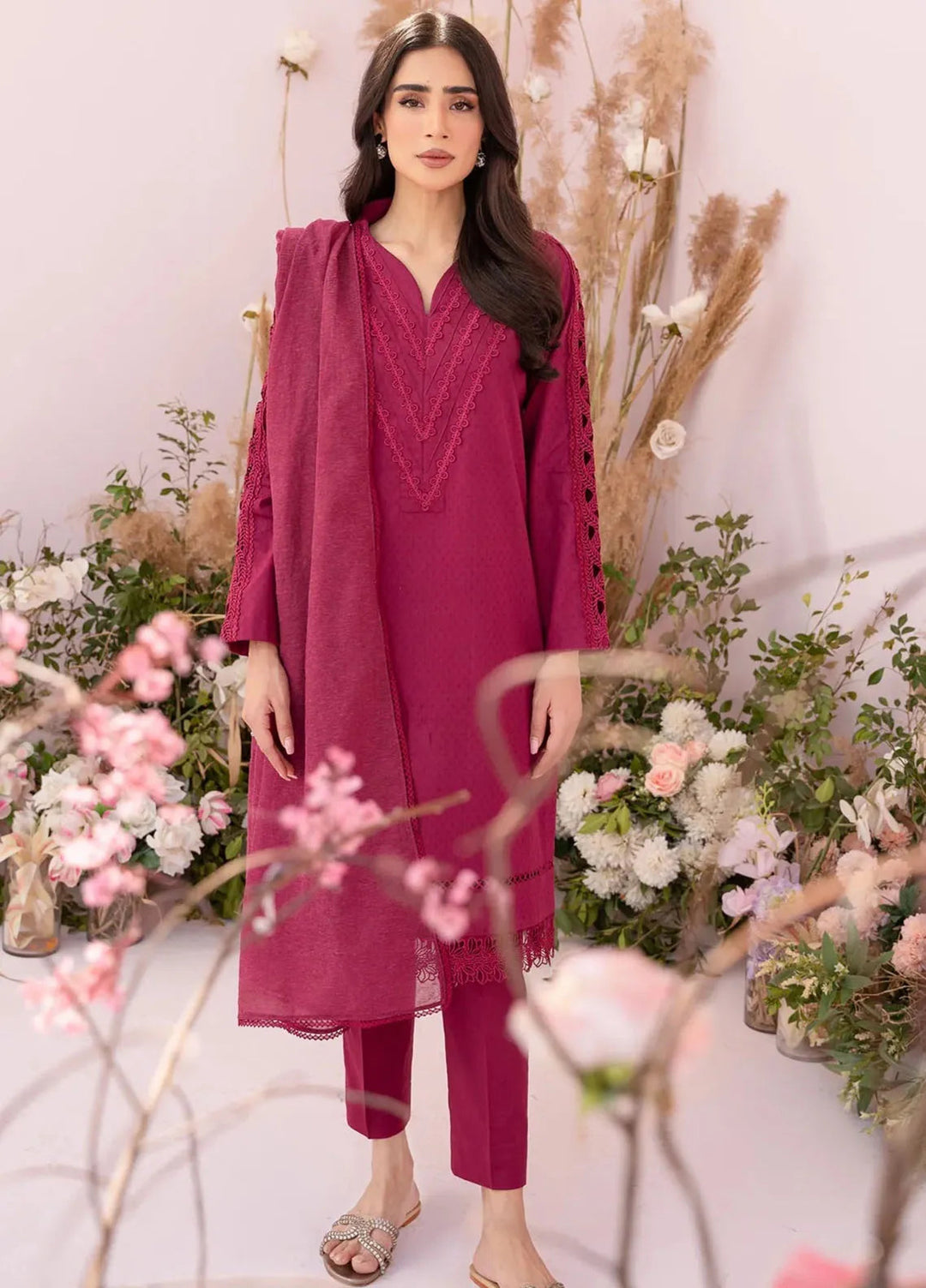 Hana Pret Embroidered Lawn 3 Piece Suit Amethyst