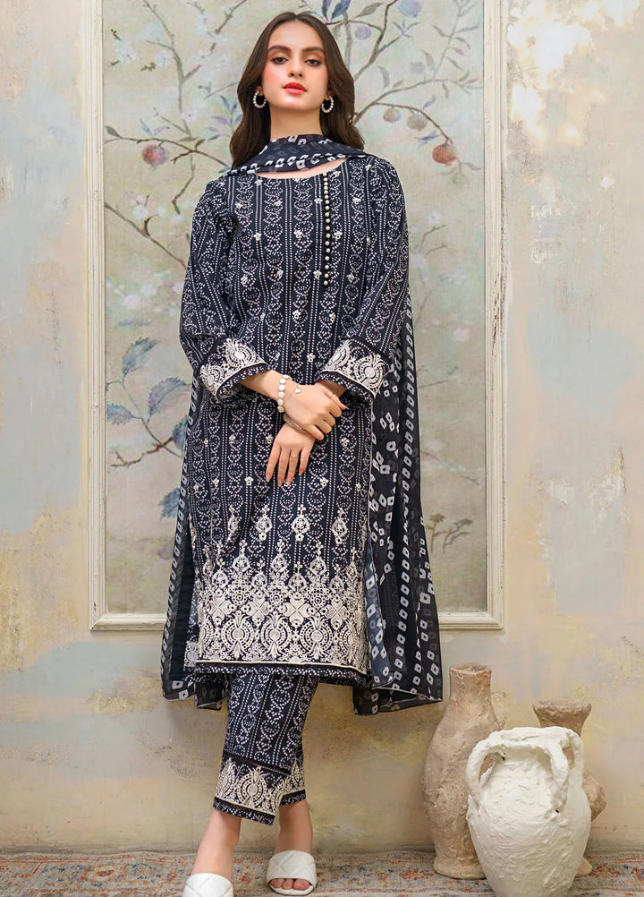 Hana Pret Embroidered Lawn 3 Piece Suit Black Twist