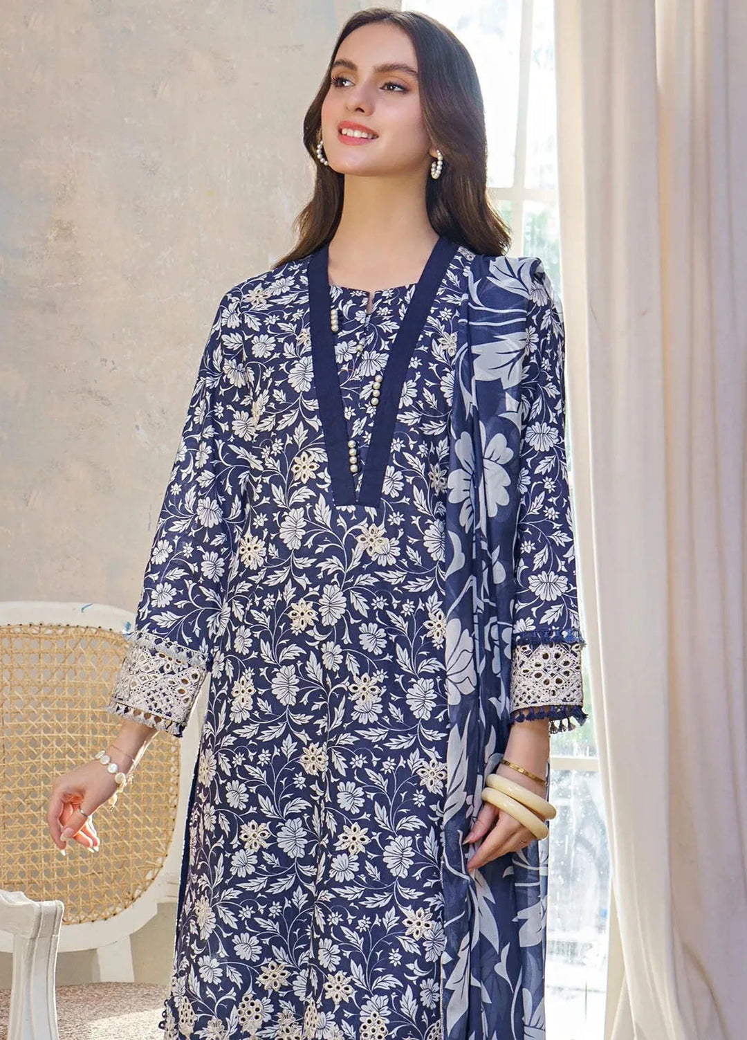 Hana Pret Embroidered Lawn 3 Piece Suit Blue Serenity