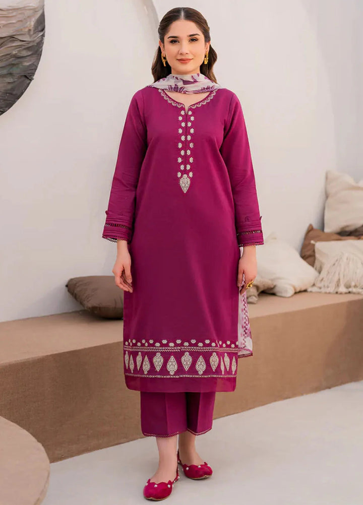 Hana Pret Embroidered Lawn 3 Piece Suit Burgundy
