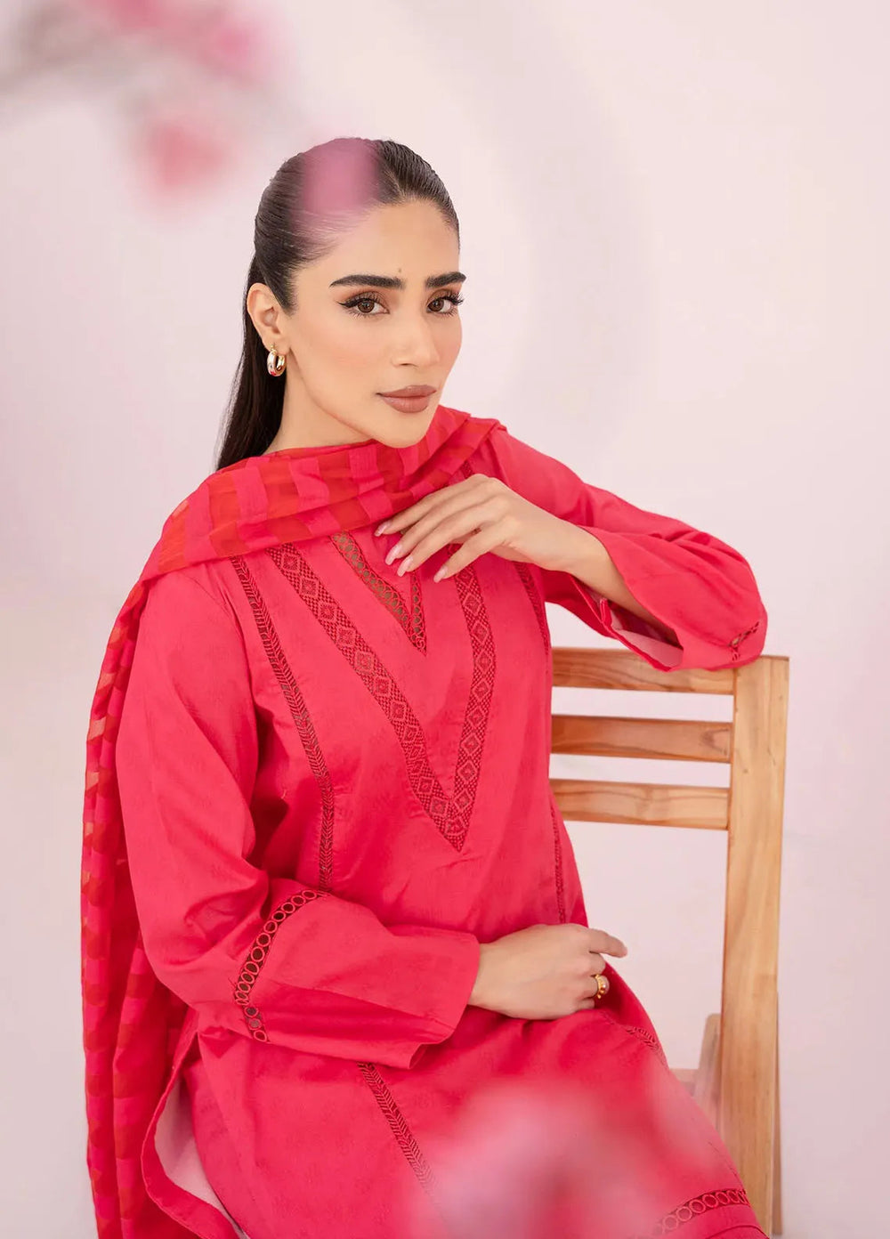 Hana Pret Embroidered Lawn 3 Piece Suit Flamingo