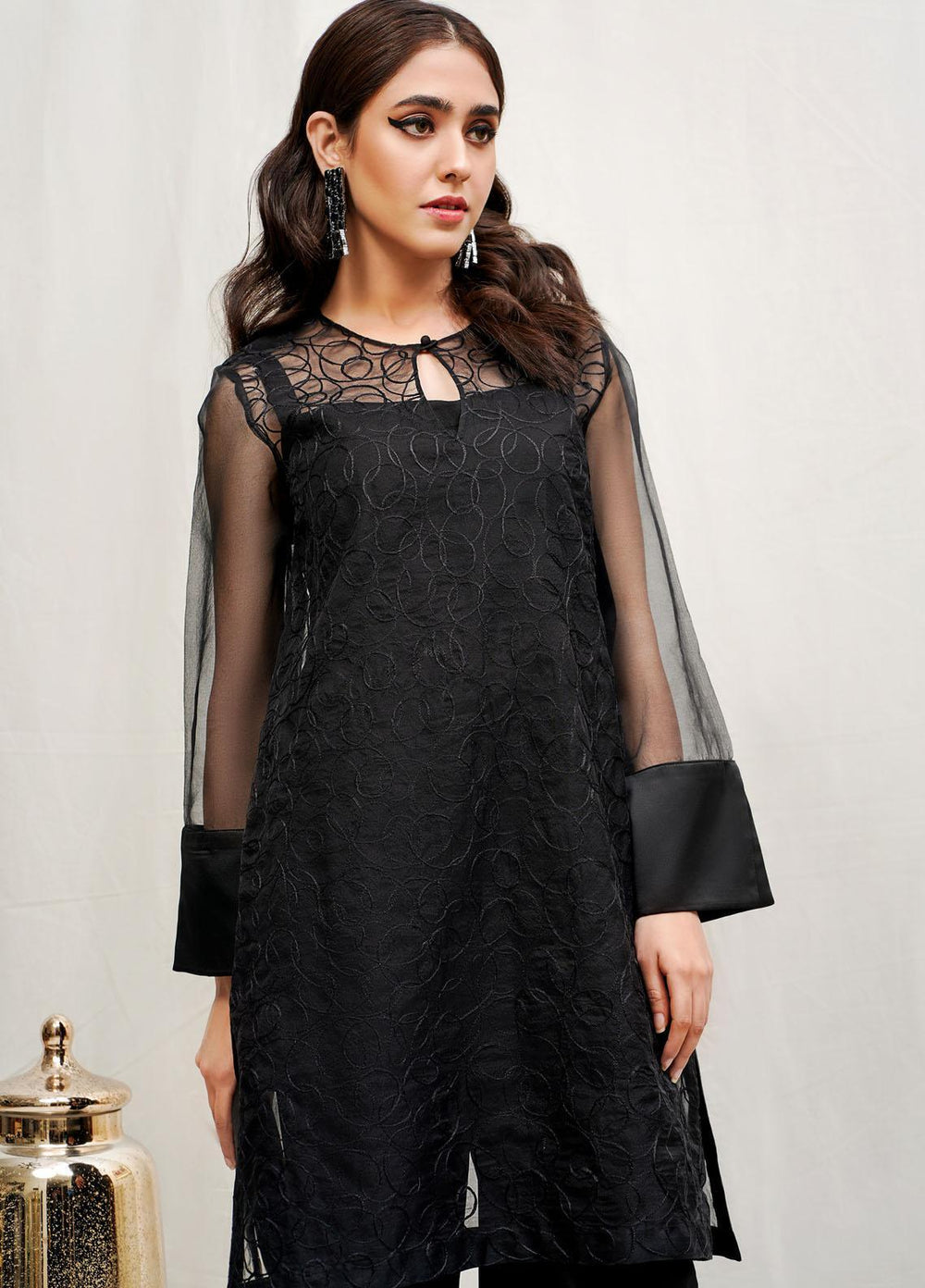 Hana Luxury Pret Embroidered Grip 2 Piece Dress Black Lilly ROCOB002