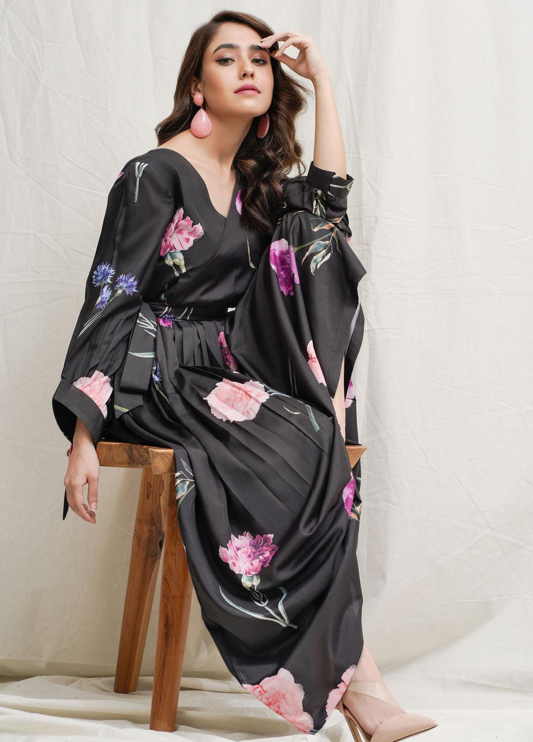 Hana Luxury Pret Embroidered Grip Shirt Rozman Black ROCOB011