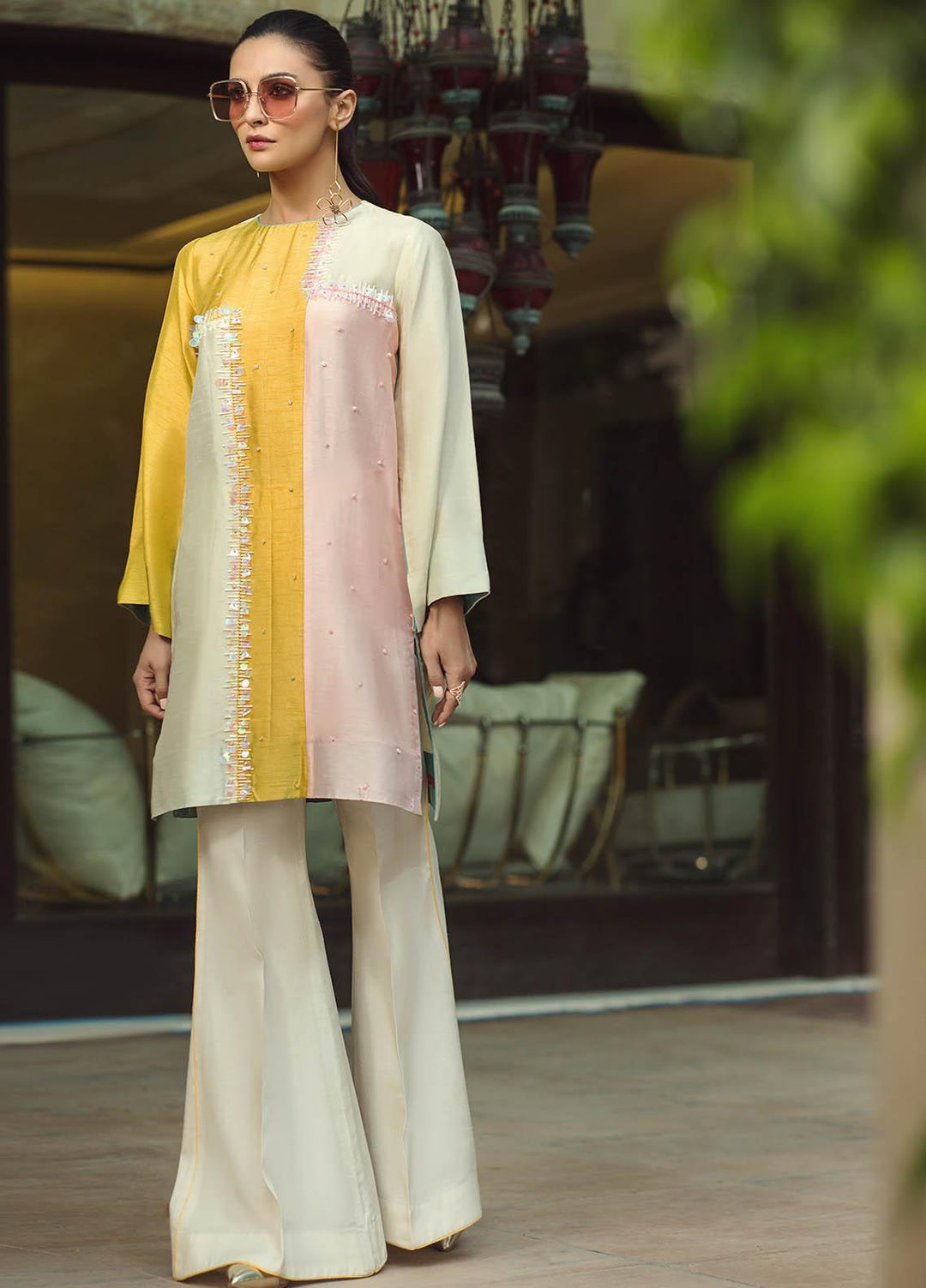 Hana Luxury Pret Embroidered Raw Silk 2 Piece Dress Cotton Candy