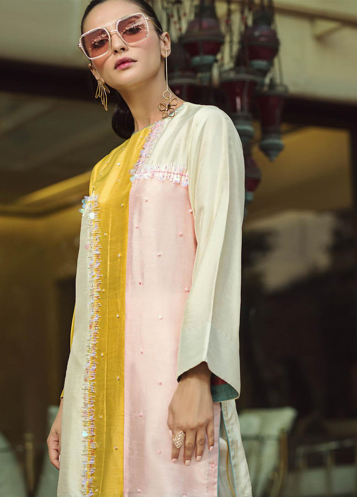 Hana Luxury Pret Embroidered Raw Silk 2 Piece Dress Cotton Candy