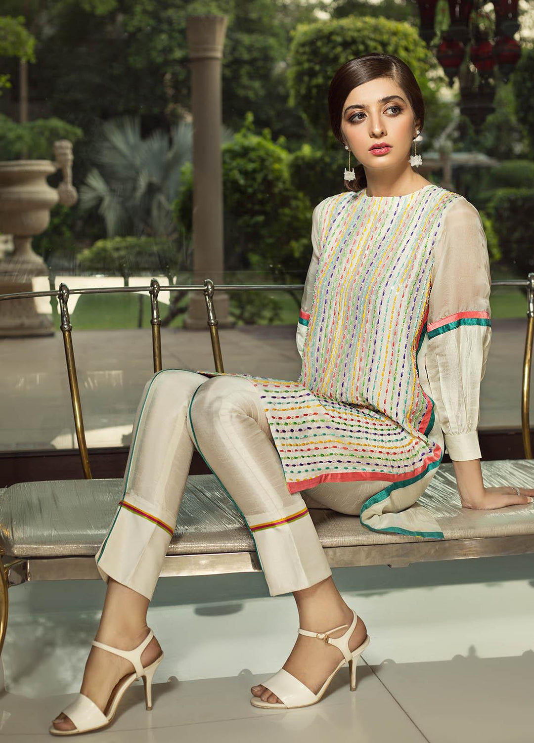 Hana Luxury Pret Embroidered Raw Silk 2 Piece Dress French Vanilla