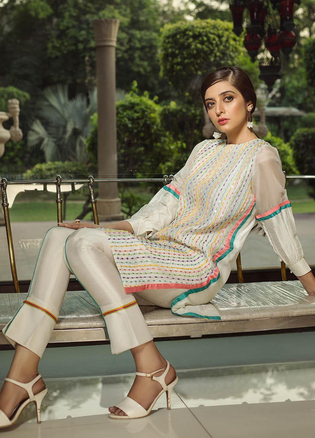 Hana Luxury Pret Embroidered Raw Silk 2 Piece Dress French Vanilla