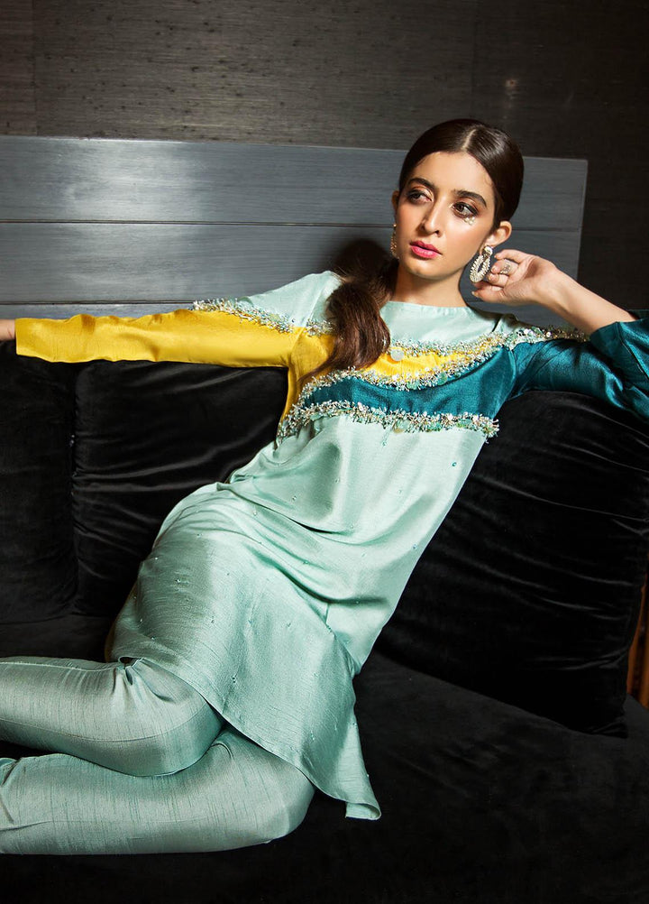 Hana Luxury Pret Embroidered Raw Silk 2 Piece Dress Lemongress Play