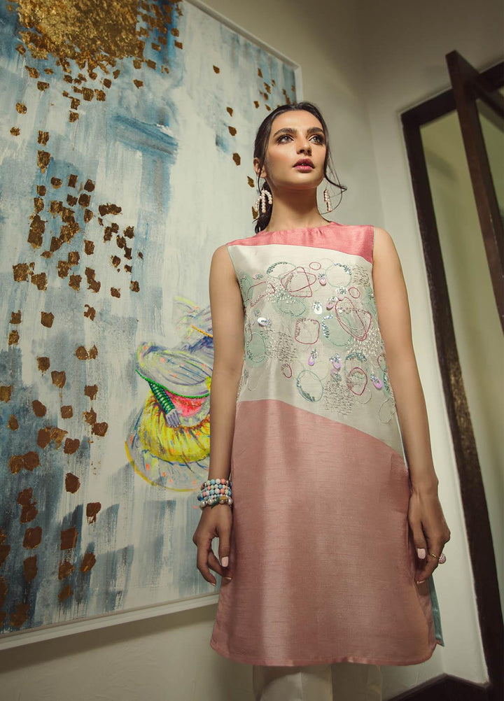 Hana Luxury Pret Embroidered Raw Silk 2 Piece Dress Raspsberry Chunk