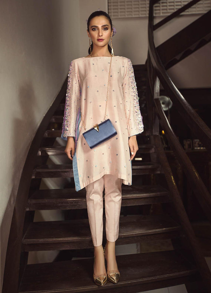 Hana Luxury Pret Embroidered Raw Silk 2 Piece Dress Truffle