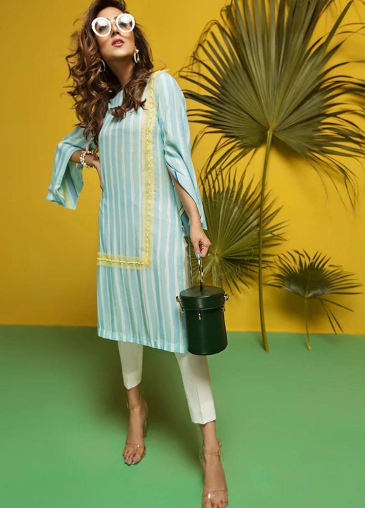 Hana Luxury Pret Embroidered Grip Shirt Sea Wave