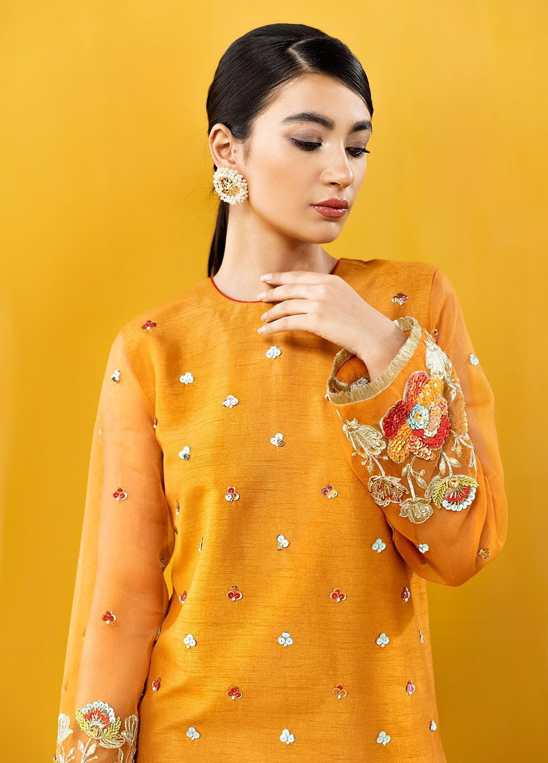 Hana Embroidered Raw Silk Stitched 2 Piece Suit Floral Fantasy