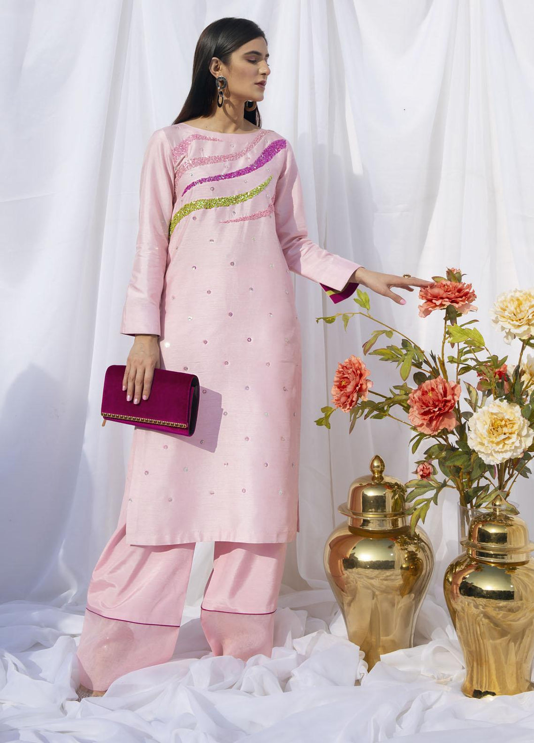 Hana Luxury Pret Embroidered Raw Silk 2 Piece Dress Curvy Candy