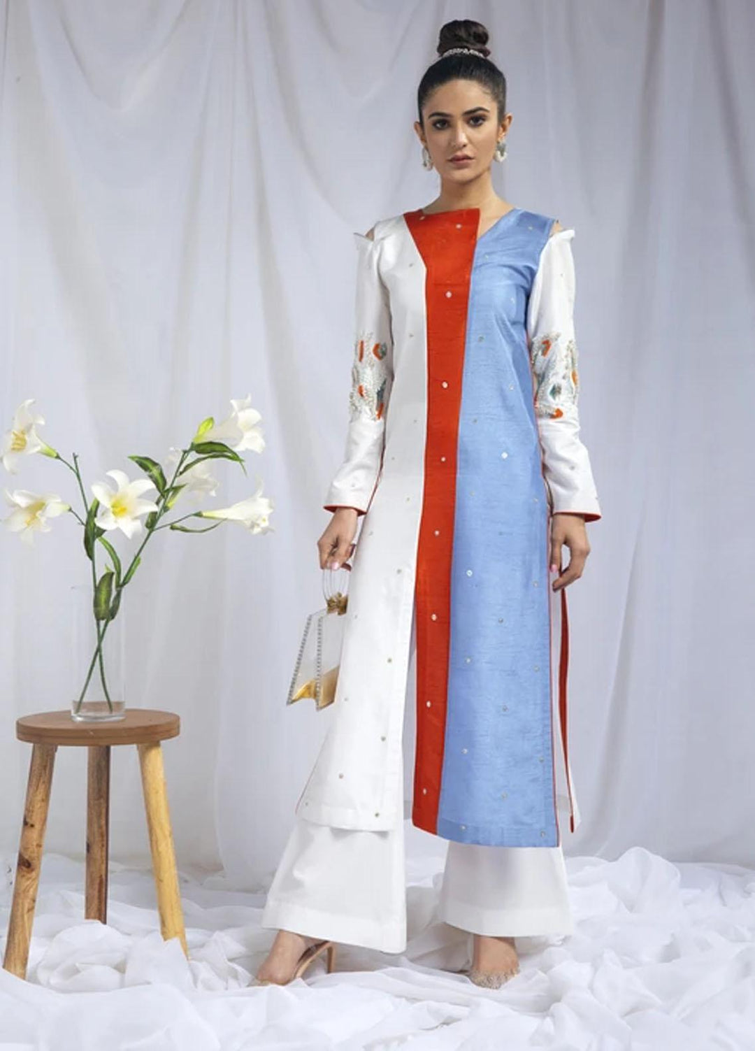 Hana Luxury Pret Embroidered Raw Silk 2 Piece Dress Marlin