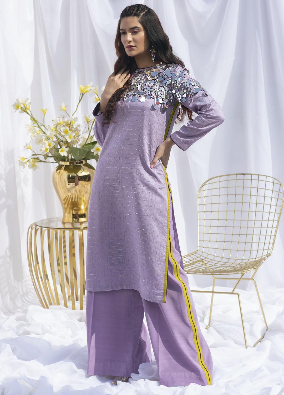 Hana Luxury Pret Embroidered Raw Silk 2 Piece Dress Opera