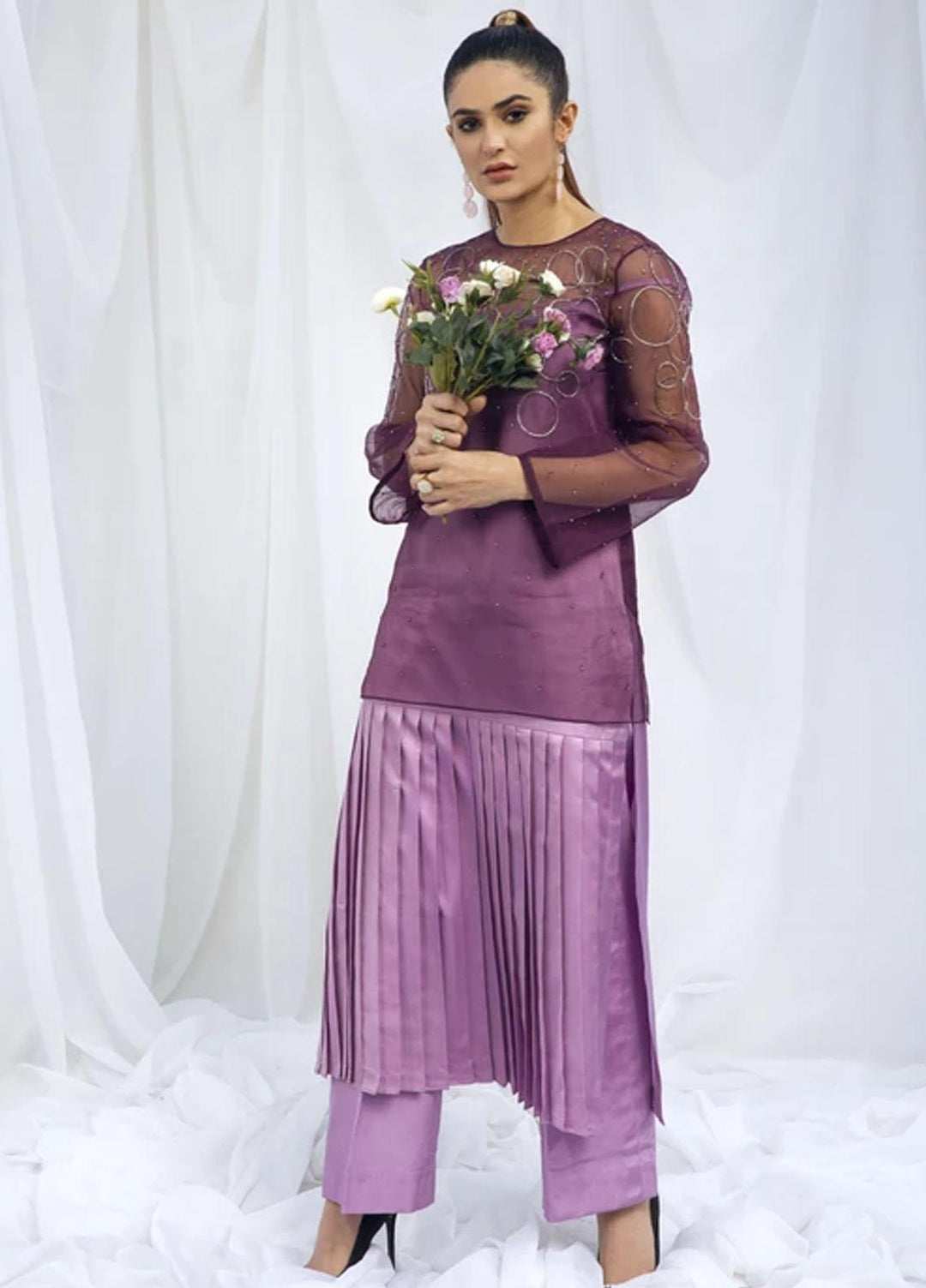 Hana Luxury Pret Embroidered Raw Silk 2 Piece Dress Peri-Winkle