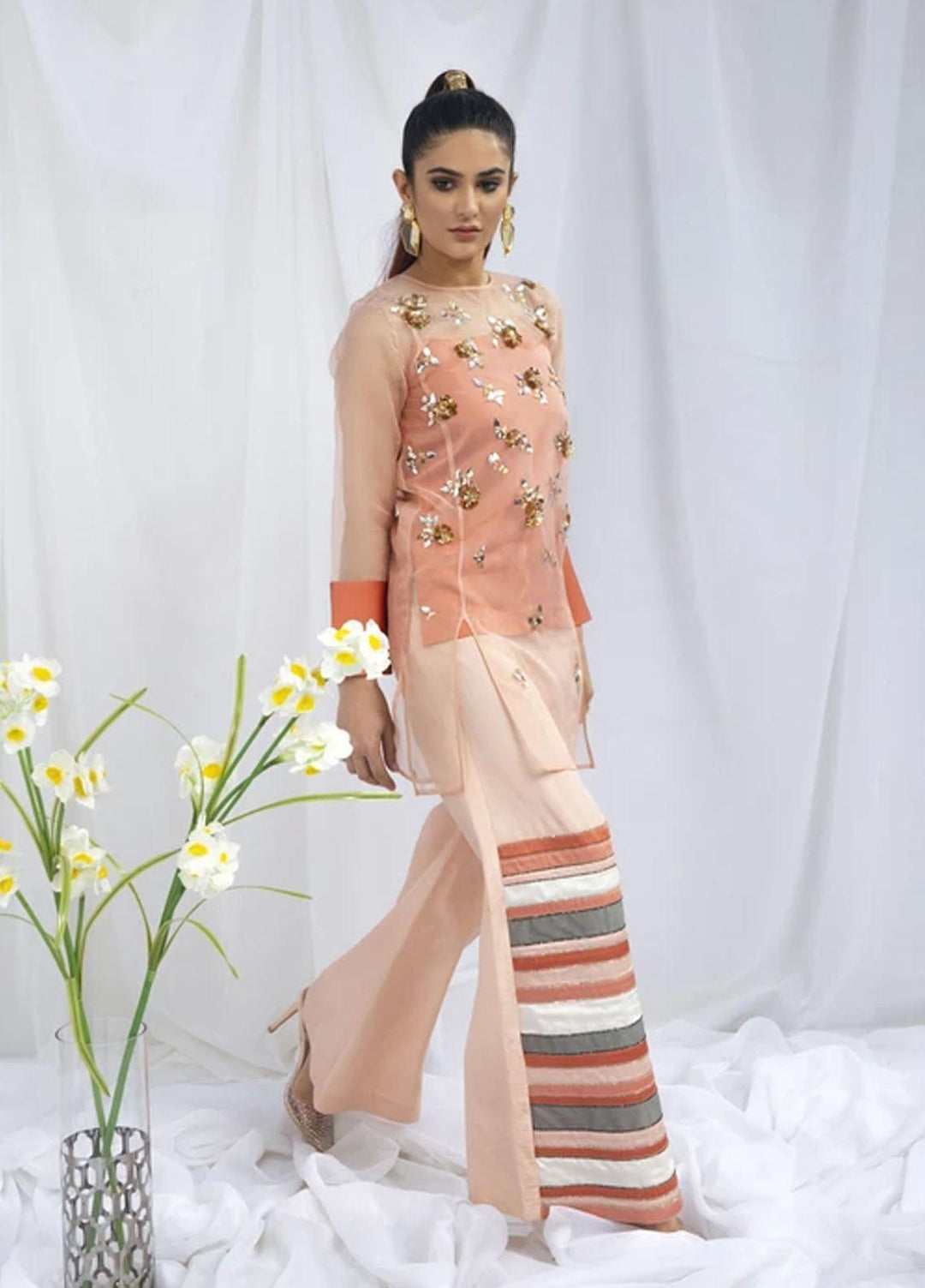 Hana Luxury Pret Embroidered Raw Silk 2 Piece Dress Tiffany