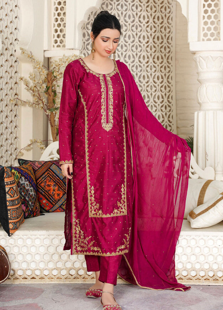 Hanim Pret Embroidered Raw Silk 3 Piece Suit Jaan e Jahan