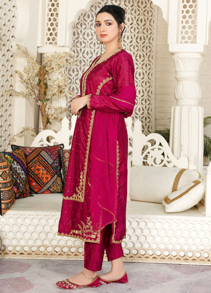 Hanim Pret Embroidered Raw Silk 3 Piece Suit Jaan e Jahan