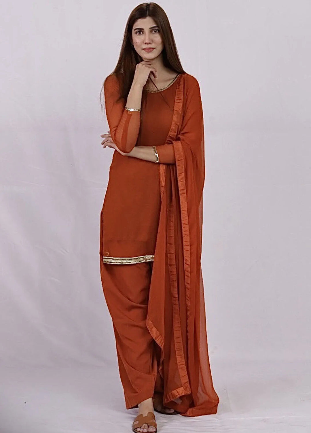 Hanim Pret Plain Chiffon 3 Piece Suit Meharma