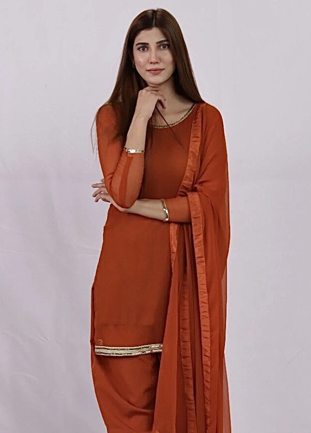 Hanim Pret Plain Chiffon 3 Piece Suit Meharma