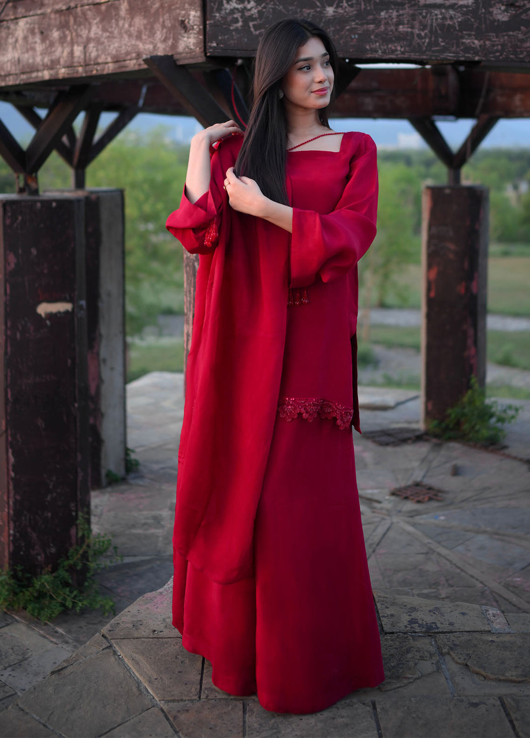 Hanim Pret Plain Silk 3 Piece Suit Gulenaar