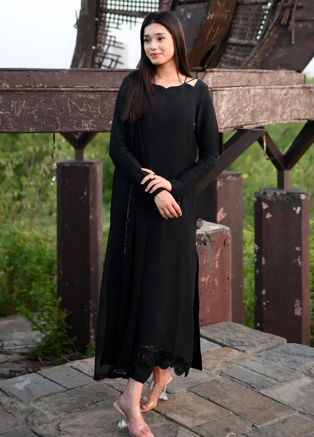 Hanim Pret Plain Silk 3 Piece Suit Shab