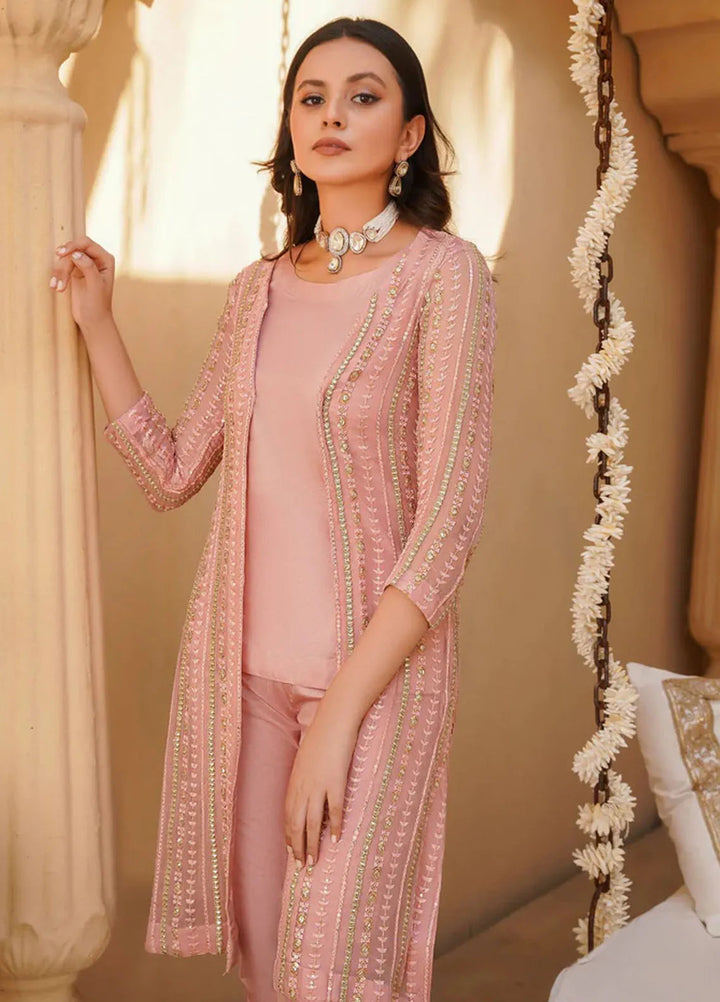 Haniya Mahnoor Pret Embroidered Chiffon 3 Piece Pink Regalia