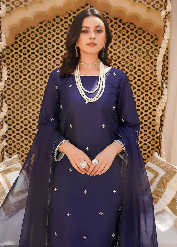 Haniya Mahnoor Pret Embroidered Katan Silk 3 Piece Imperial