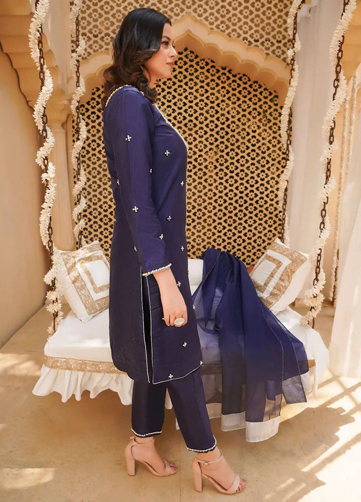 Haniya Mahnoor Pret Embroidered Katan Silk 3 Piece Imperial