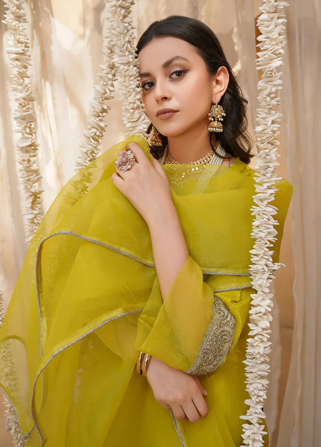 Haniya Mahnoor Pret Embroidered Katan Silk 3 Piece Mellow Mush