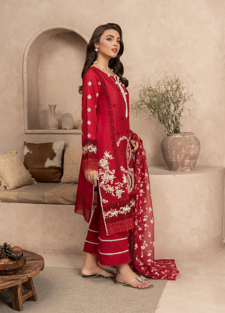 Haniya Mahnoor Pret Embroidered Lawn 3 Piece Suit Scarlet