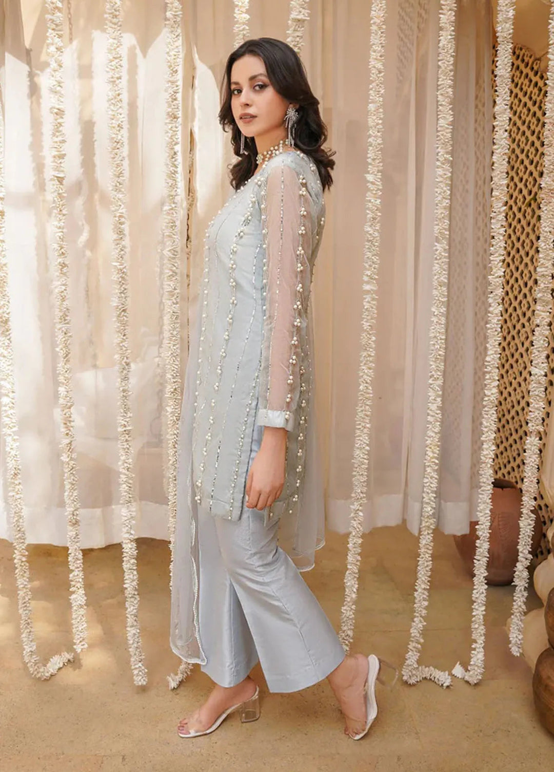Haniya Mahnoor Pret Embroidered Organza 3 Piece Sky Ice