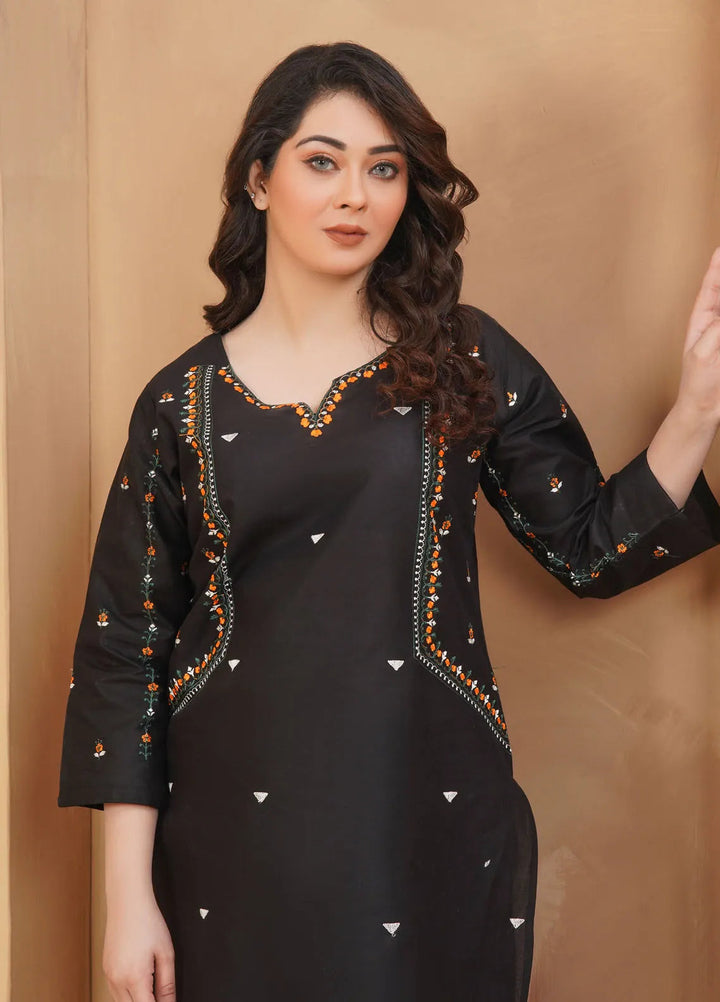 Hareem Fatima Pret Cotton 2 Piece Suit Black Grace Embroidered Dress