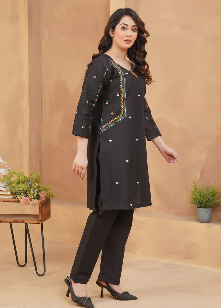 Hareem Fatima Pret Cotton 2 Piece Suit Black Grace Embroidered Dress