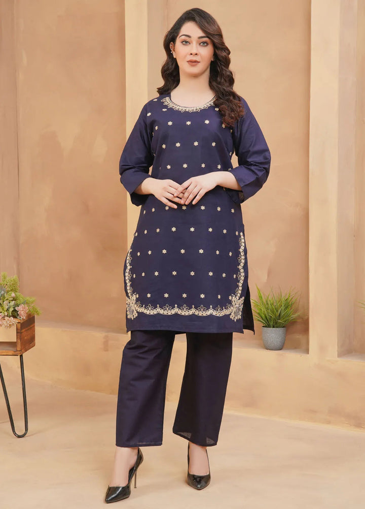 Hareem Fatima Pret Cotton 2 Piece Suit Navy Elegance Embroidered Dress