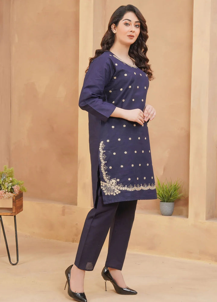 Hareem Fatima Pret Cotton 2 Piece Suit Navy Elegance Embroidered Dress