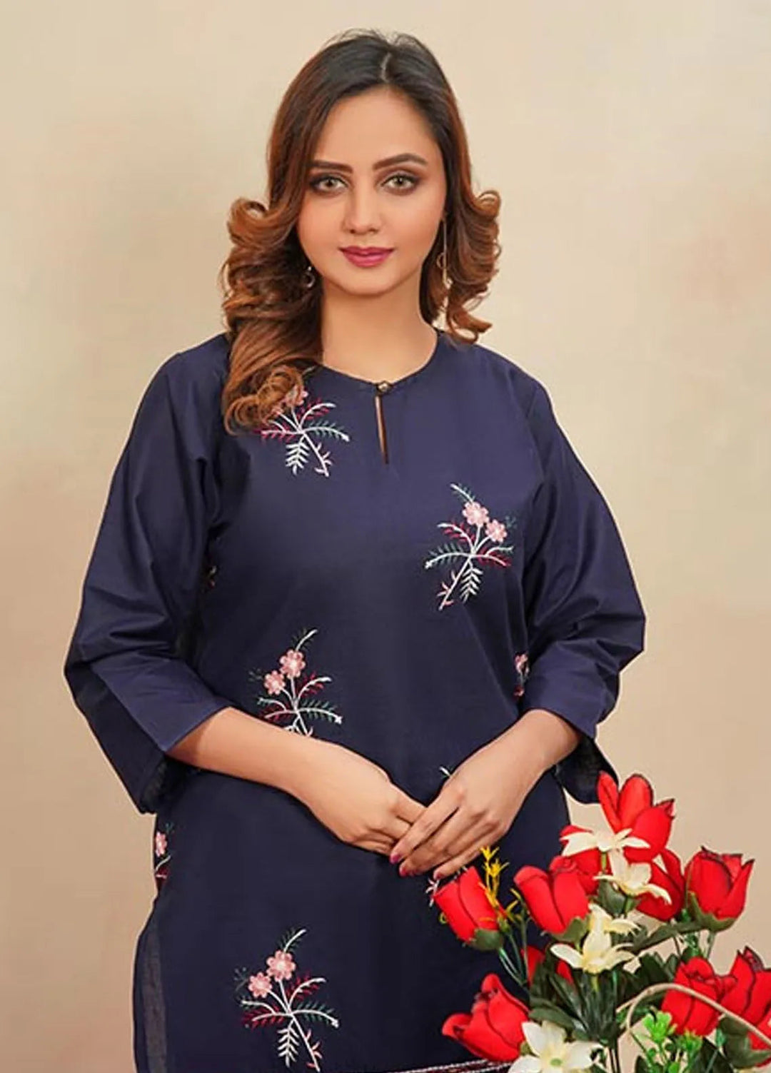 Hareem Fatima Pret Embroidered Cotton 2 Piece Suit Navy Charm