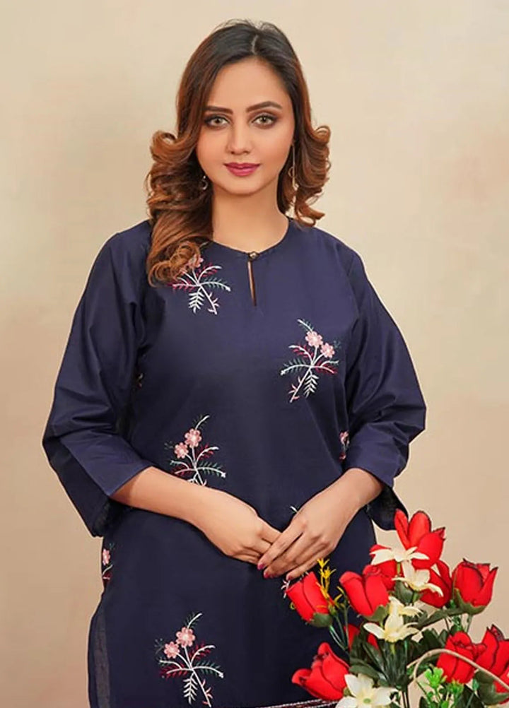 Hareem Fatima Pret Embroidered Cotton 2 Piece Suit Navy Charm