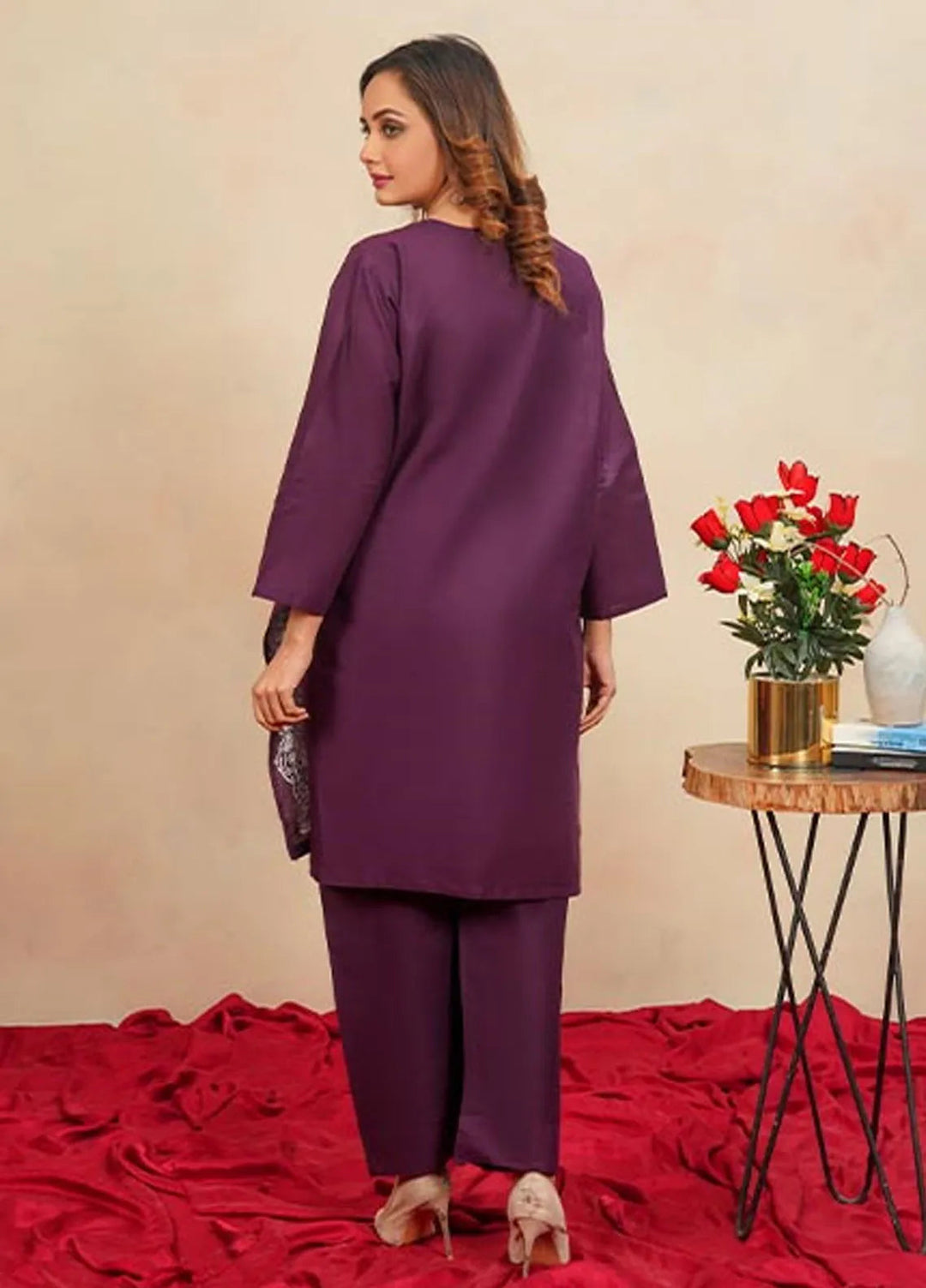 Hareem Fatima Pret Embroidered Cotton 2 Piece Suit Purple Elegance