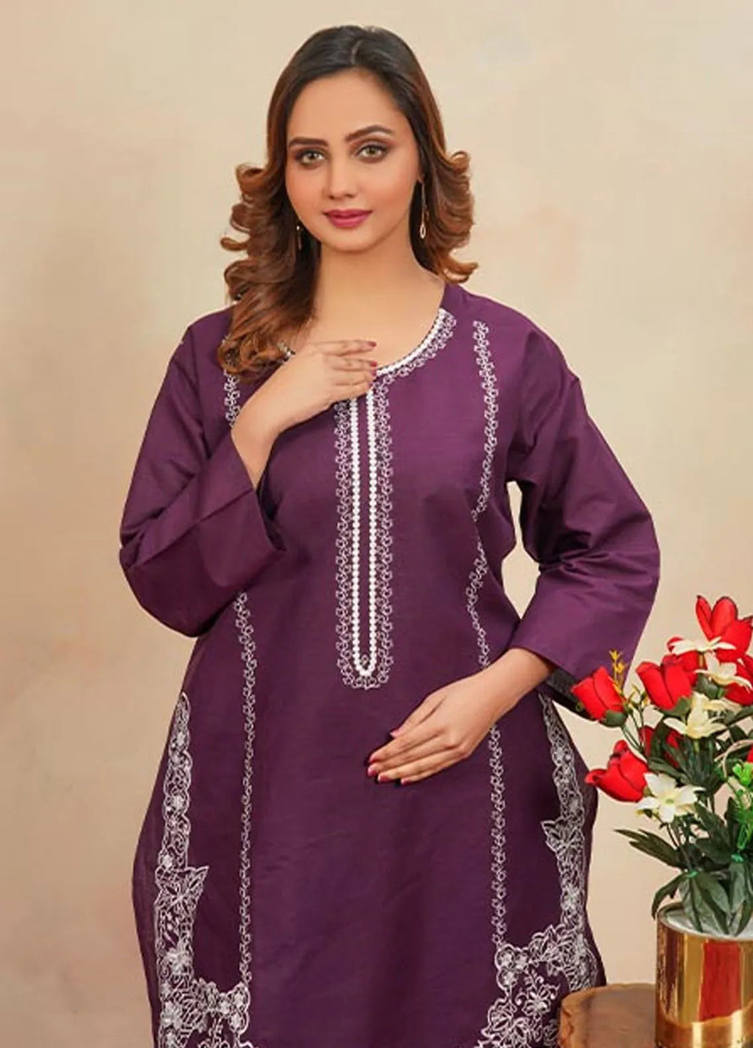 Hareem Fatima Pret Embroidered Cotton 2 Piece Suit Purple Elegance