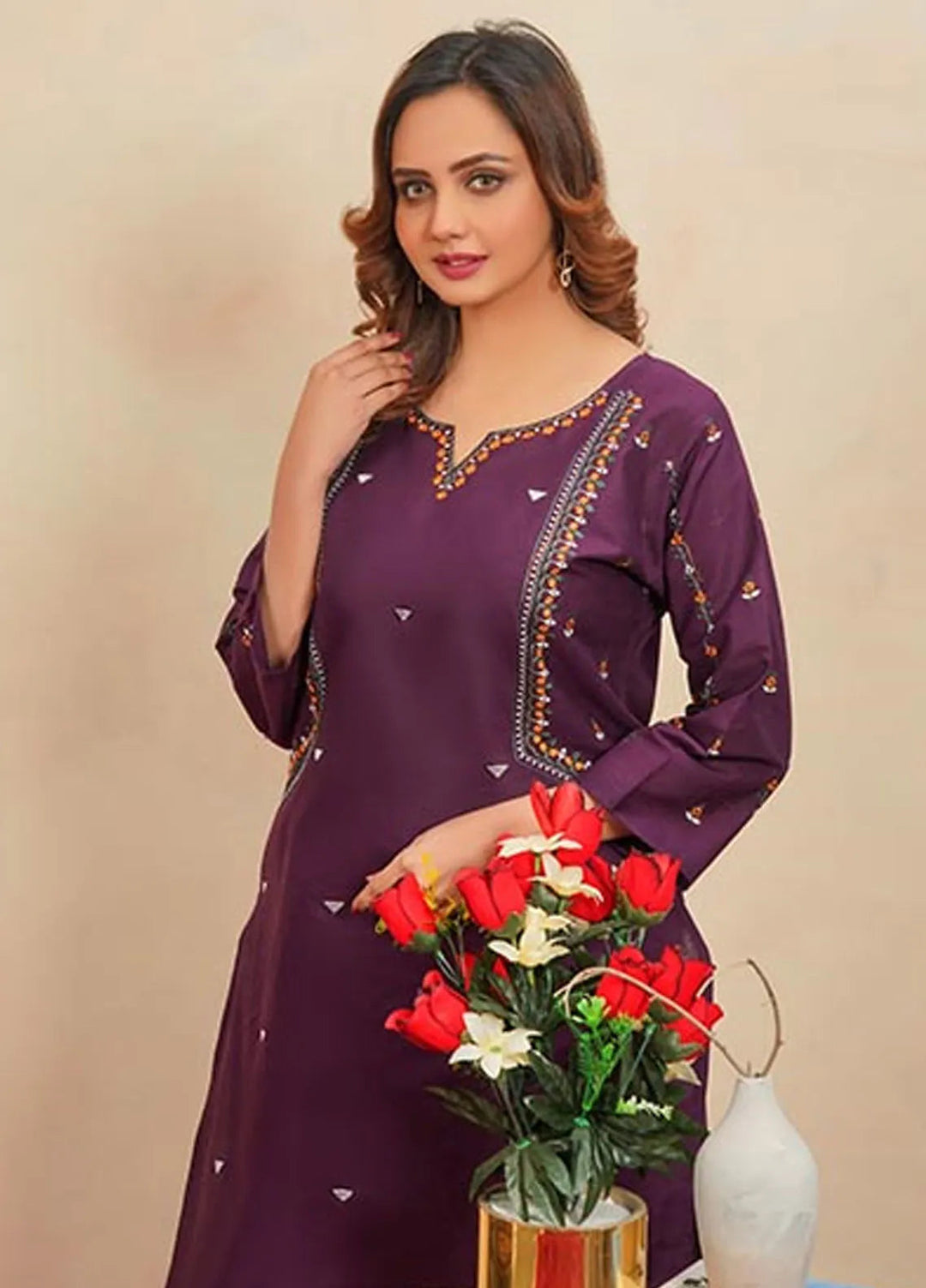 Hareem Fatima Pret Embroidered Cotton 2 Piece Suit Purple Grace