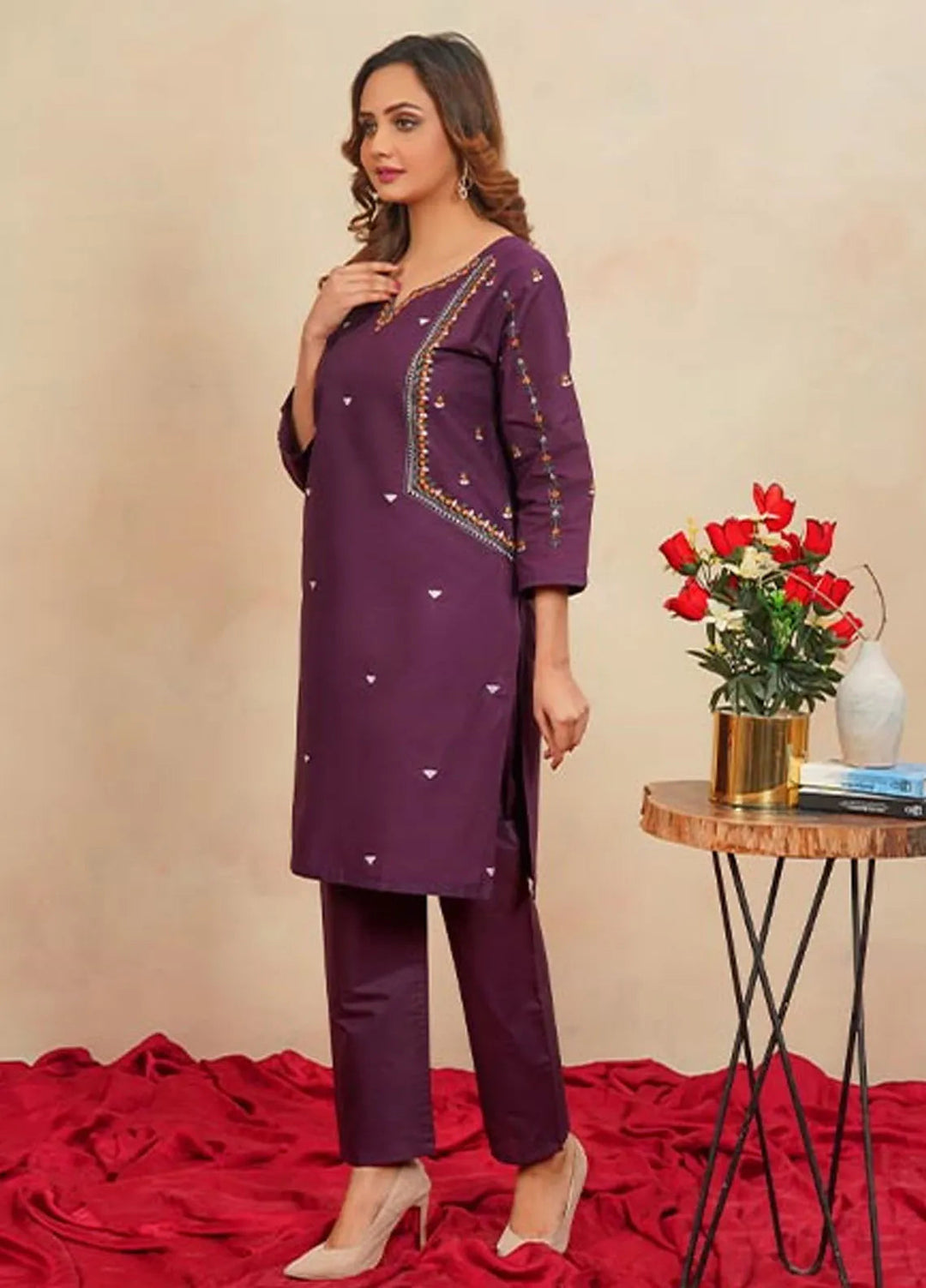 Hareem Fatima Pret Embroidered Cotton 2 Piece Suit Purple Grace