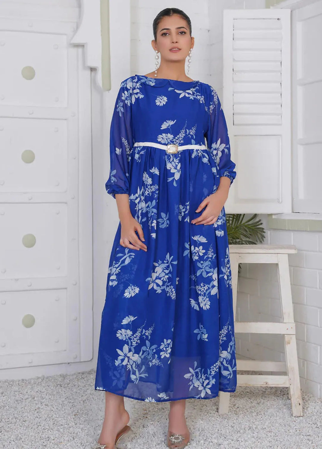 Hareem Fatima Pret Printed Chiffon 1 Piece Blue Dream Maxi